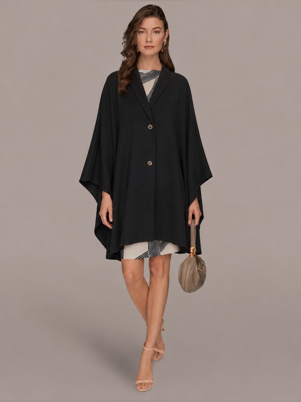 VTG Styled by Elegant Canada Black Gabardine Cape Jacket Coat Minimalist 
O/S